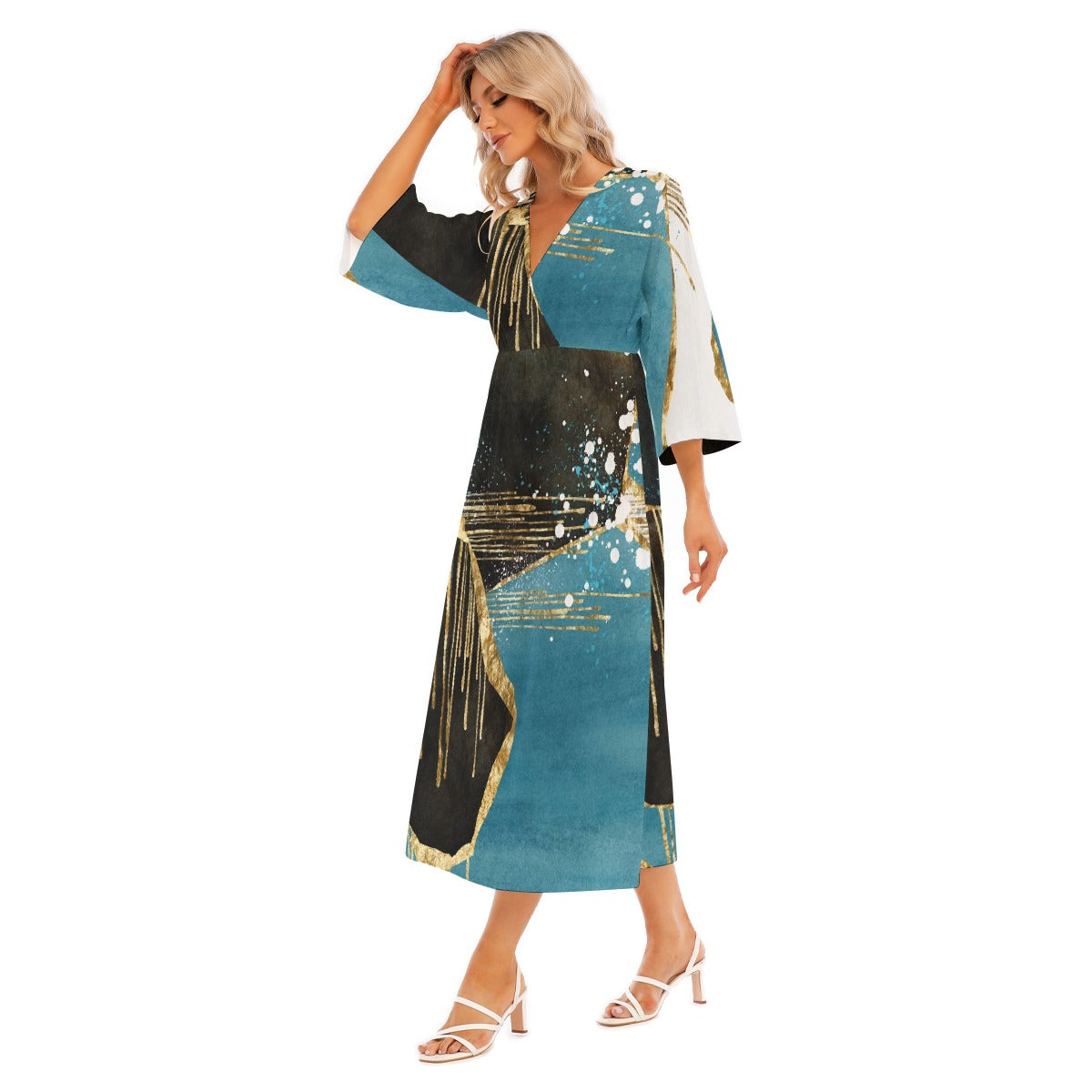 All-Over Print Women's Mid-Sleeve Long Dress