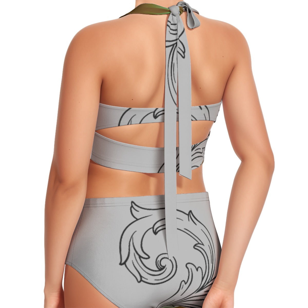 All-Over Print Women's Swimsuit Set With Halter