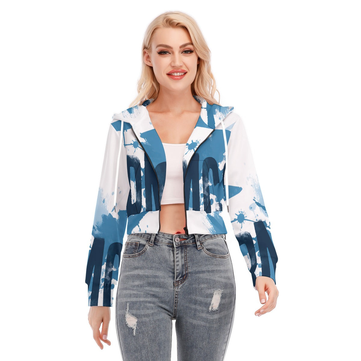 All-Over Print Women's Crop Top Hoodie With Zipper Closure