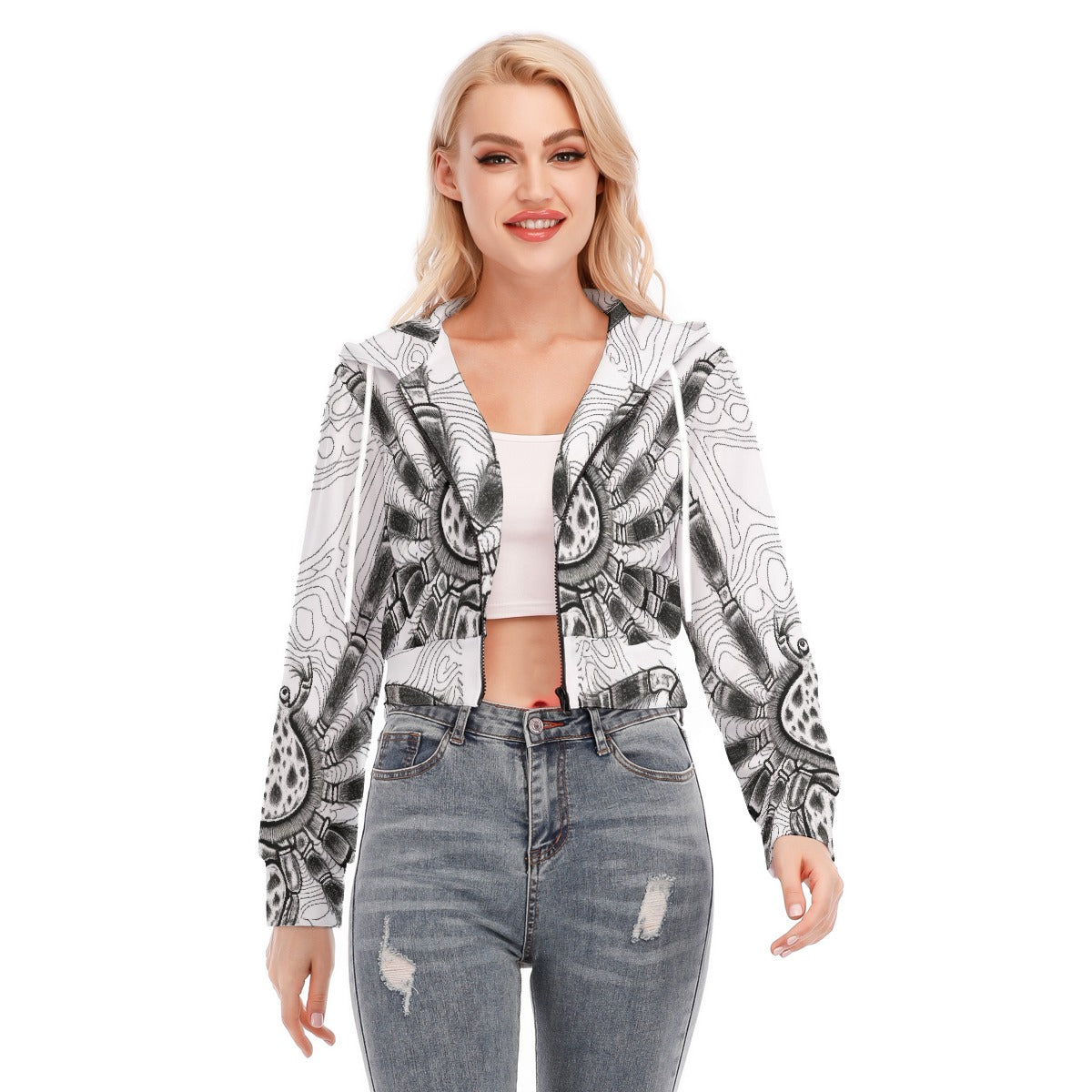 All-Over Print Women's Crop Top Hoodie With Zipper Closure