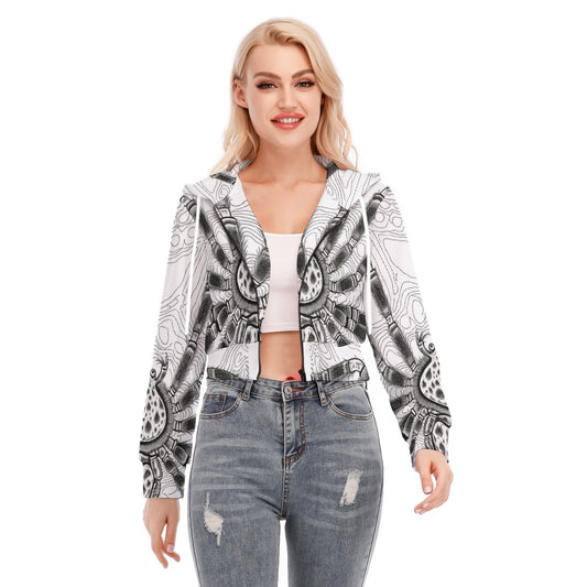 All-Over Print Women's Crop Top Hoodie With Zipper Closure