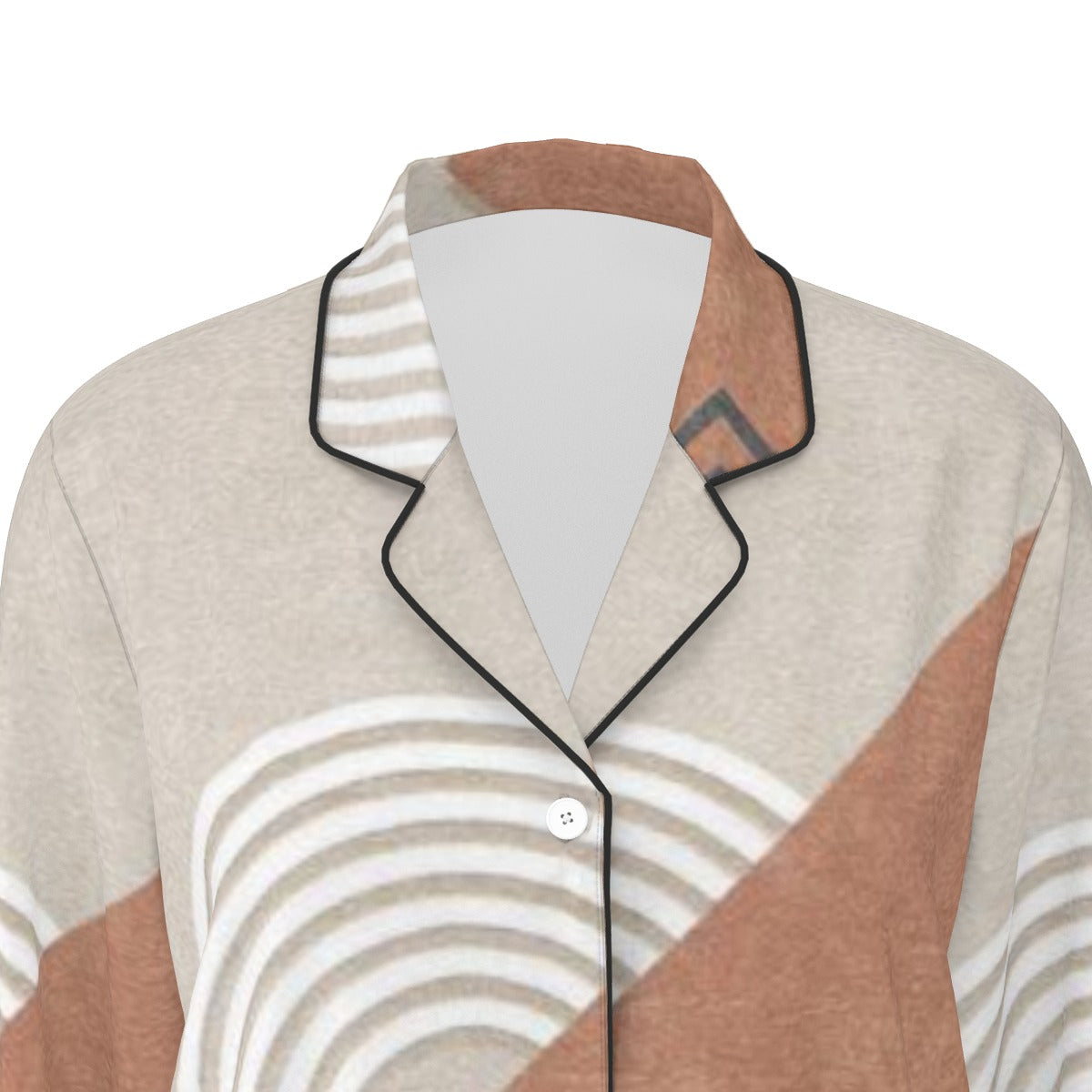 All-Over Print Women's Long Sleeve Pajama Set With Black Contrast Piping