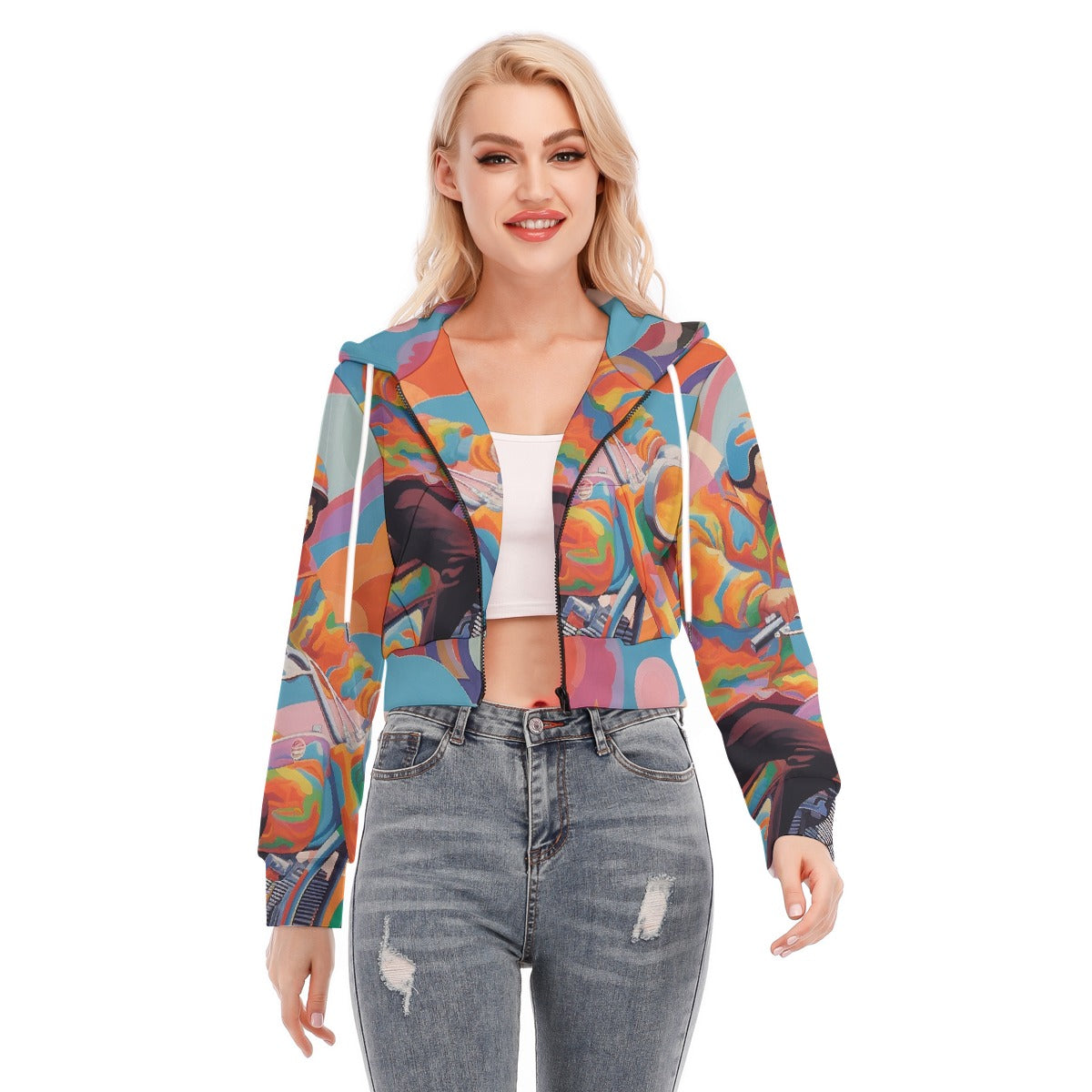 All-Over Print Women's Crop Top Hoodie With Zipper Closure