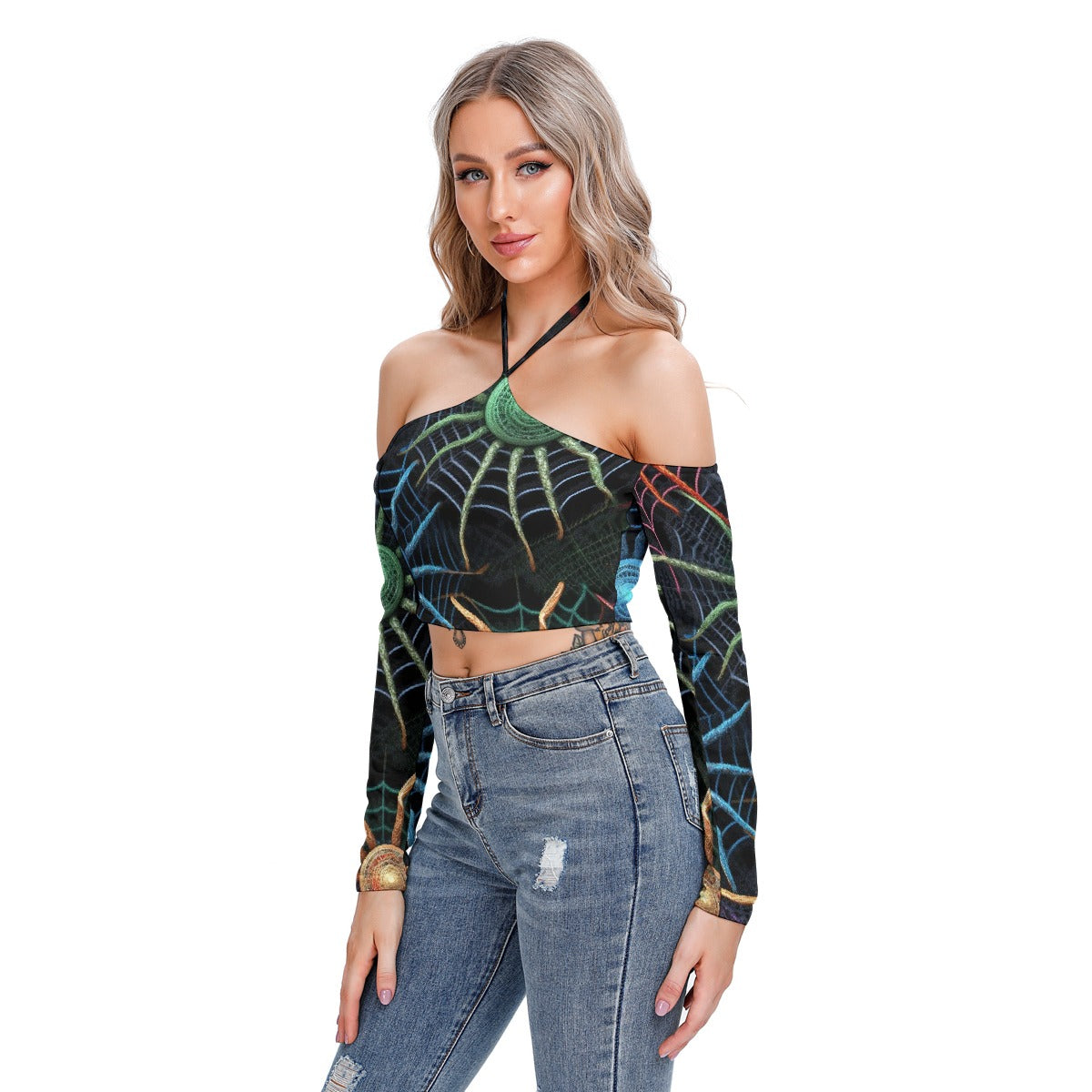 All-Over Print Women's Halter Lace-up Top