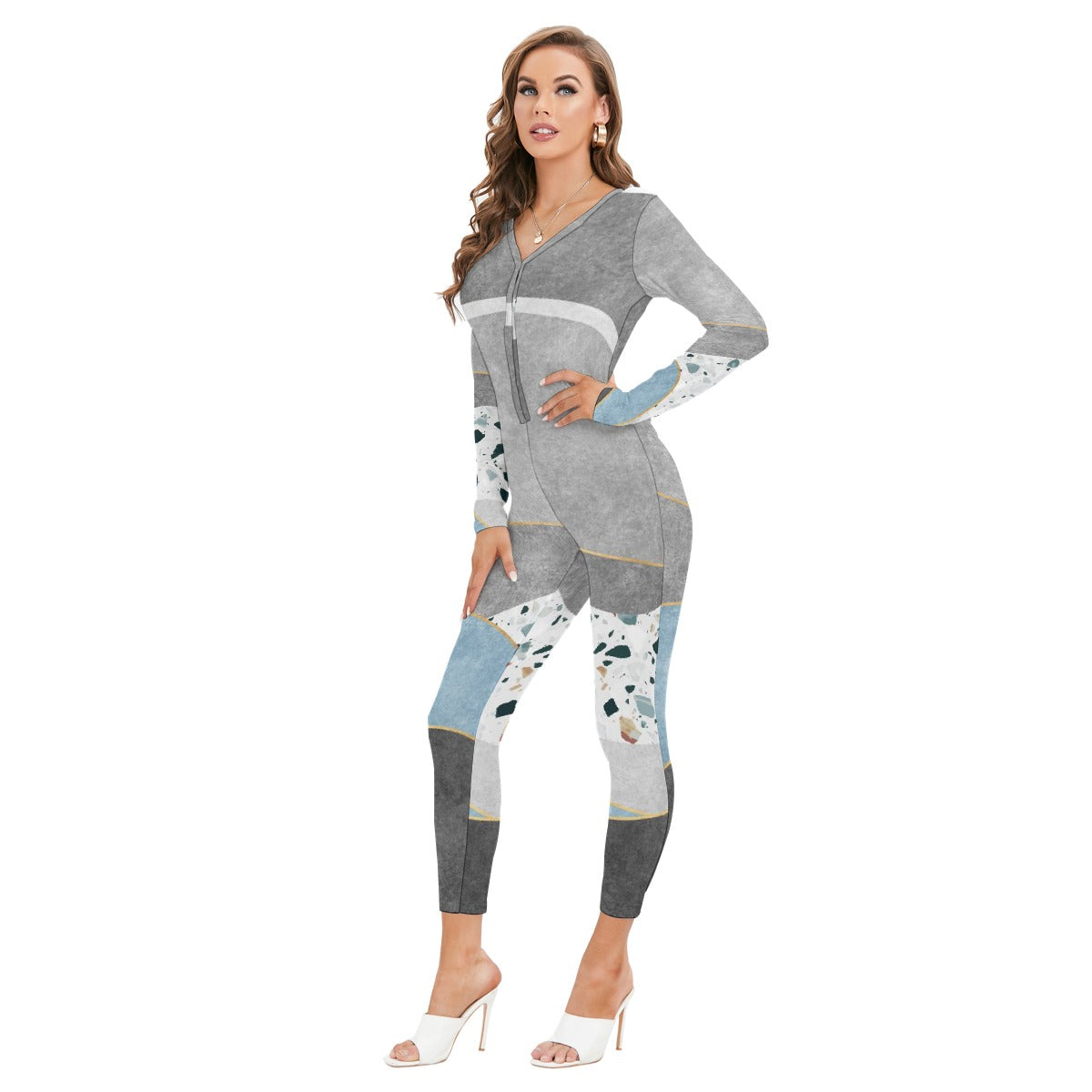 All-Over Print Women's Plunging Neck Jumpsuit