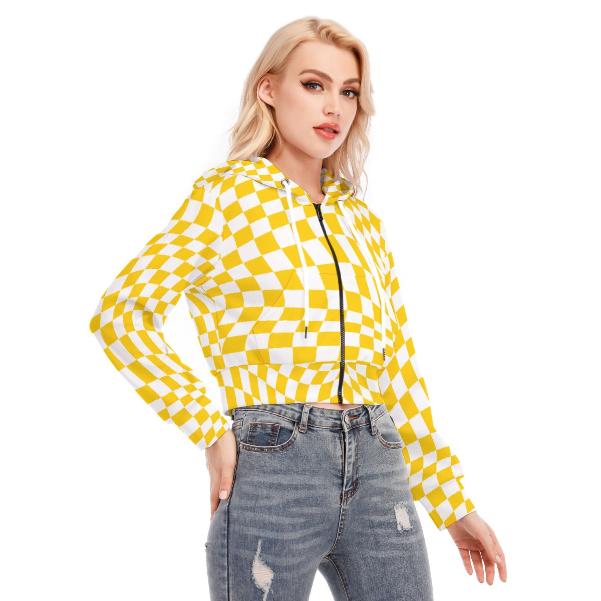 All-Over Print Women's Crop Top Hoodie With Zipper Closure