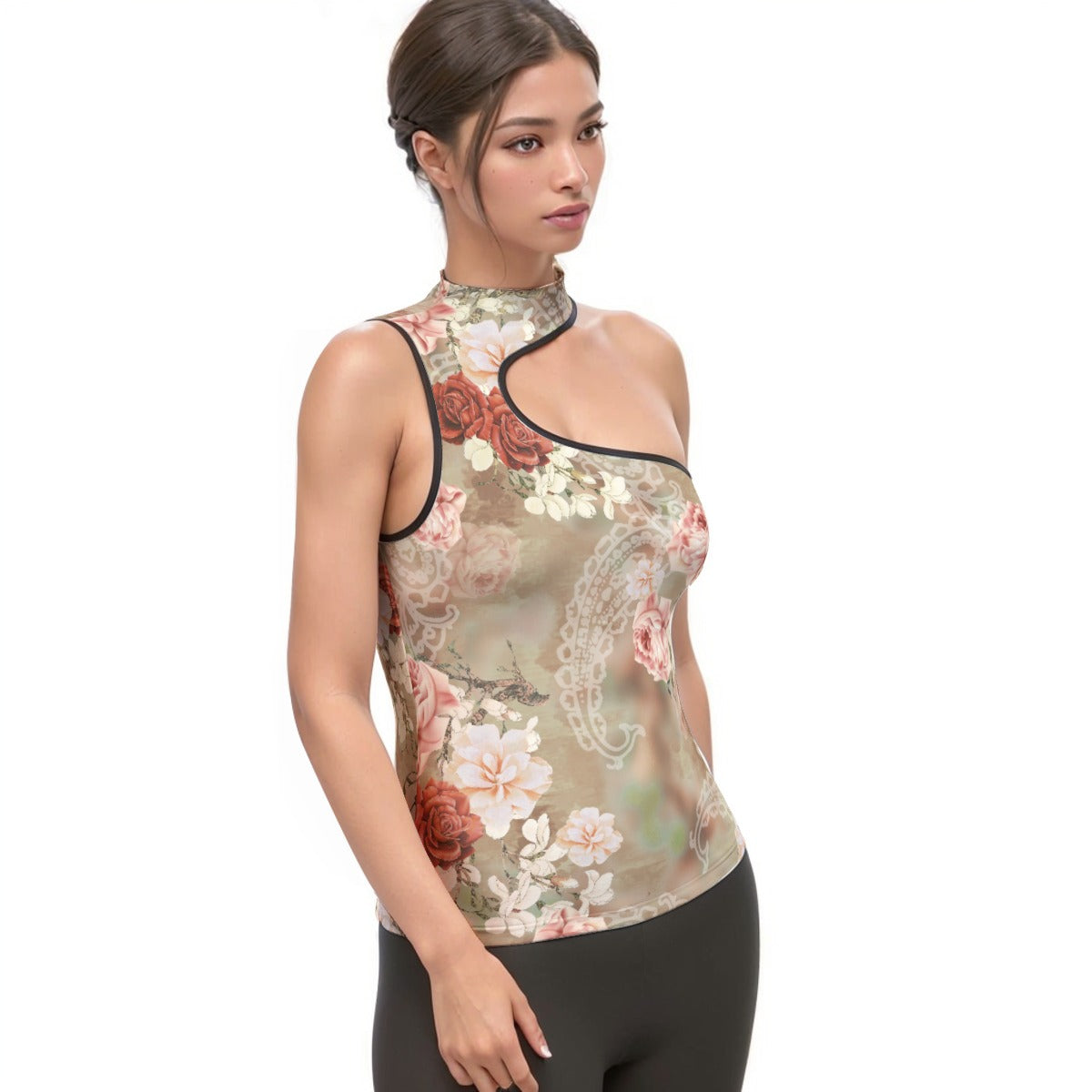 All-Over Print Women's Halter Sleeveless Asymmetrical Tank Top