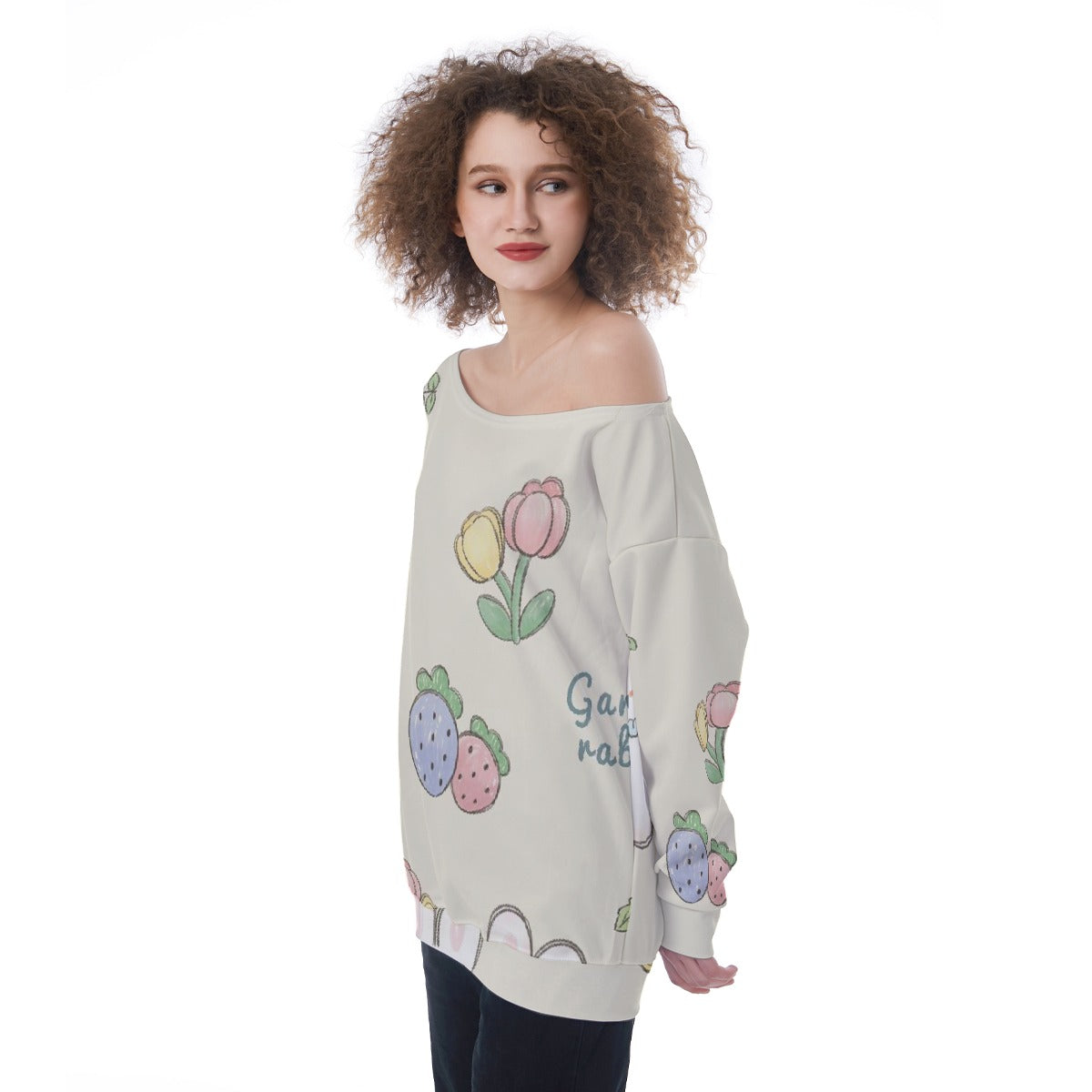 All-Over Print Oversized Women's Off-Shoulder Sweatshirt