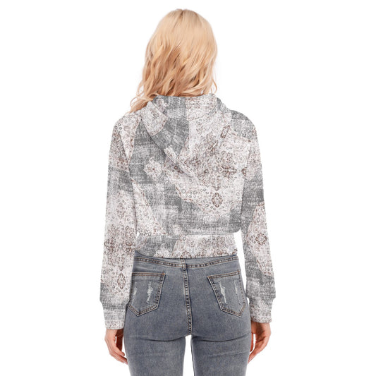 All-Over Print Women's Crop Top Hoodie With Zipper Closure
