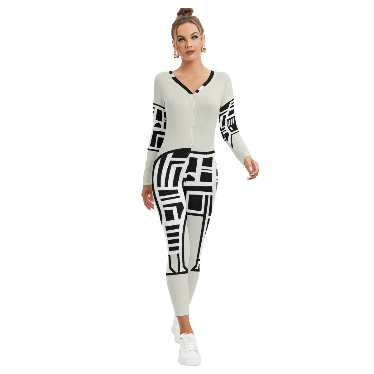 All-Over Print Women's Plunging Neck Jumpsuit