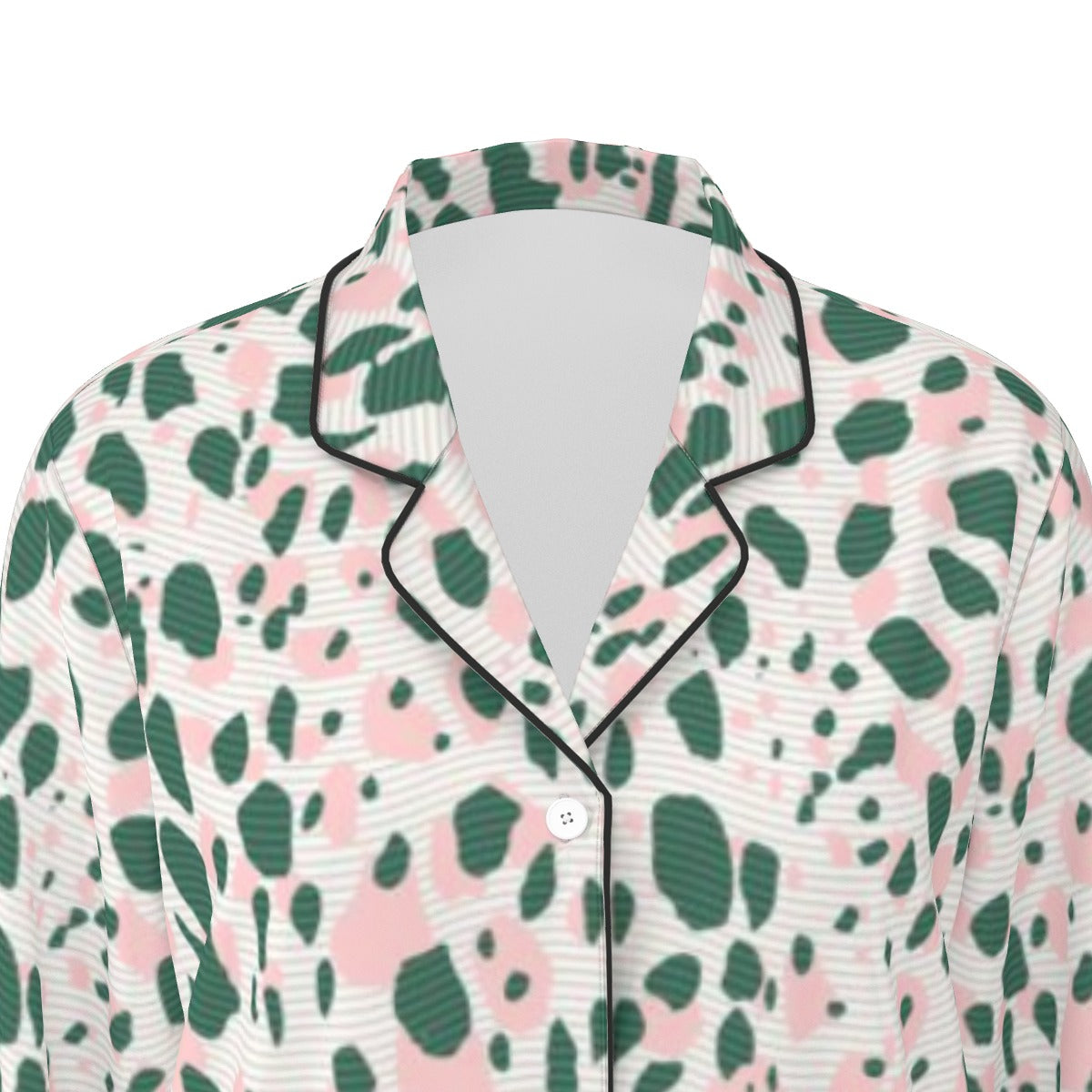 All-Over Print Women's Long Sleeve Pajama Set With Black Contrast Piping