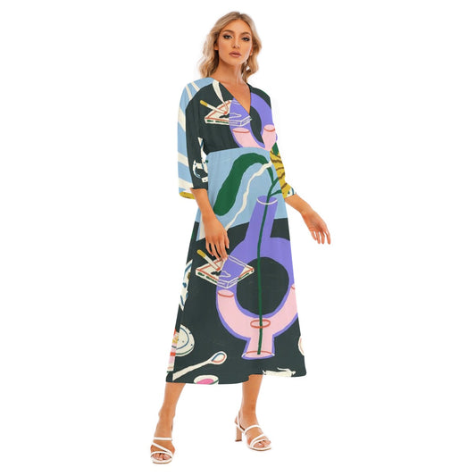 All-Over Print Women's Mid-Sleeve Long Dress