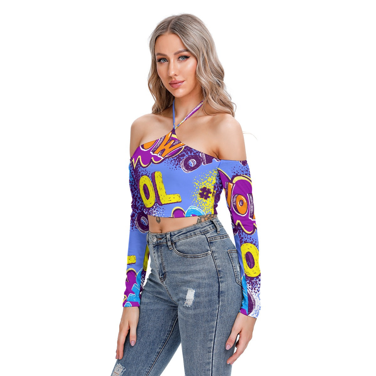 All-Over Print Women's Halter Lace-up Top