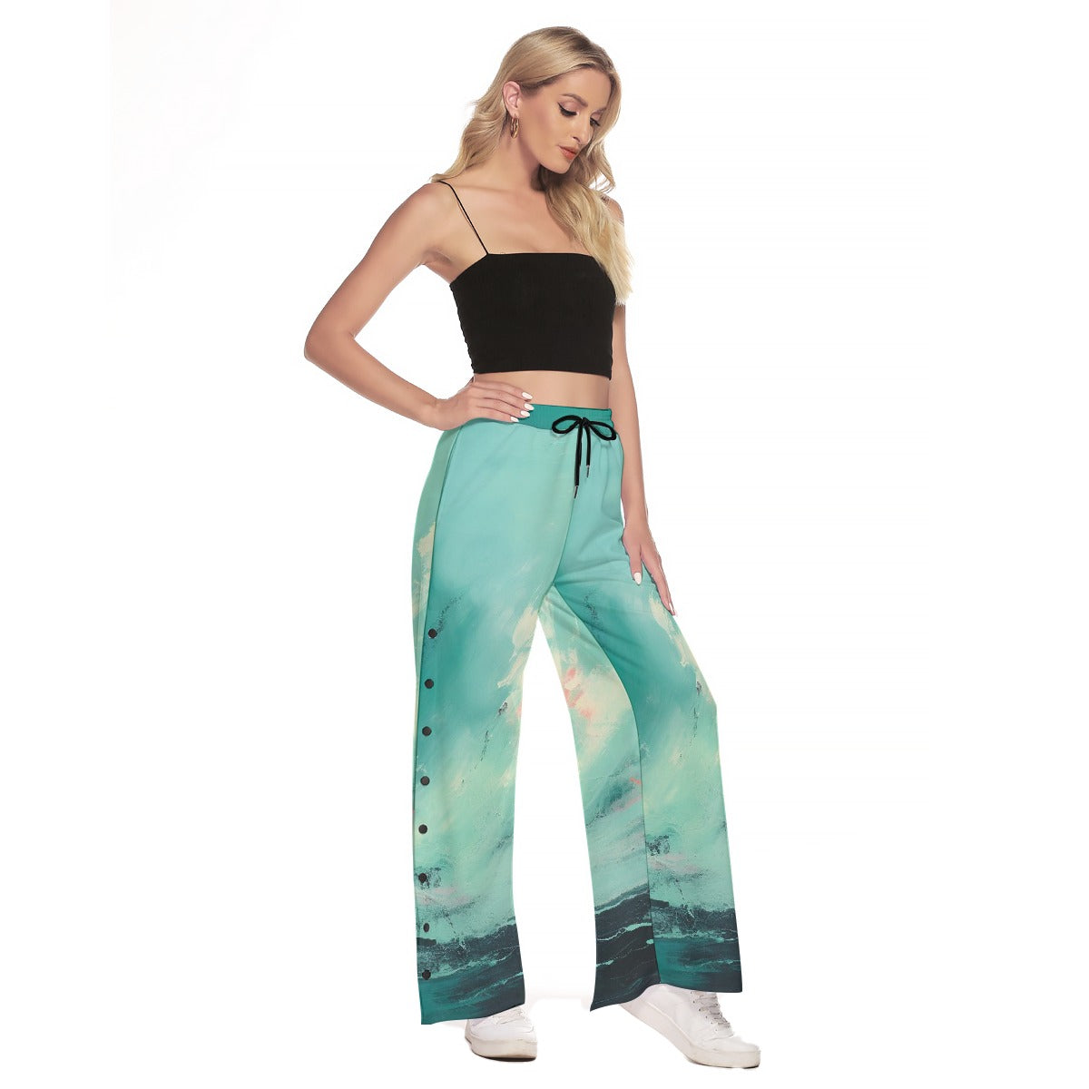 All-Over Print Women's Side Slit Snap Button Trousers