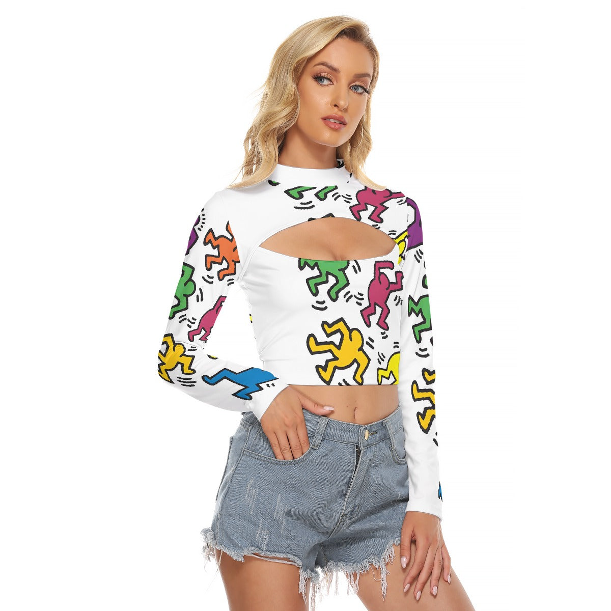 All-Over Print Women's Hollow Chest Keyhole Tight Crop Top