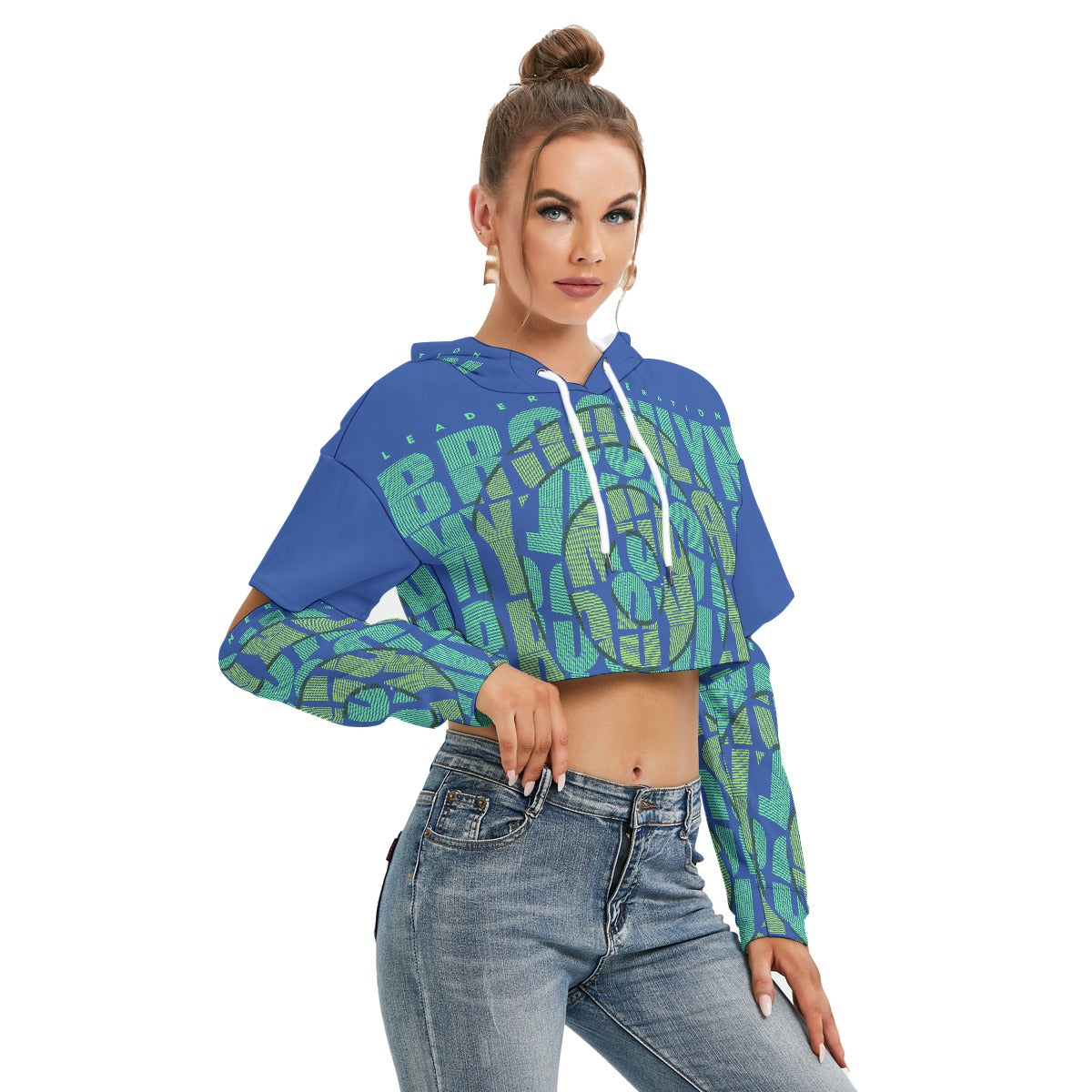 All-Over Print Women's Heavy Fleece Hoodie With Hollow Out Sleeve