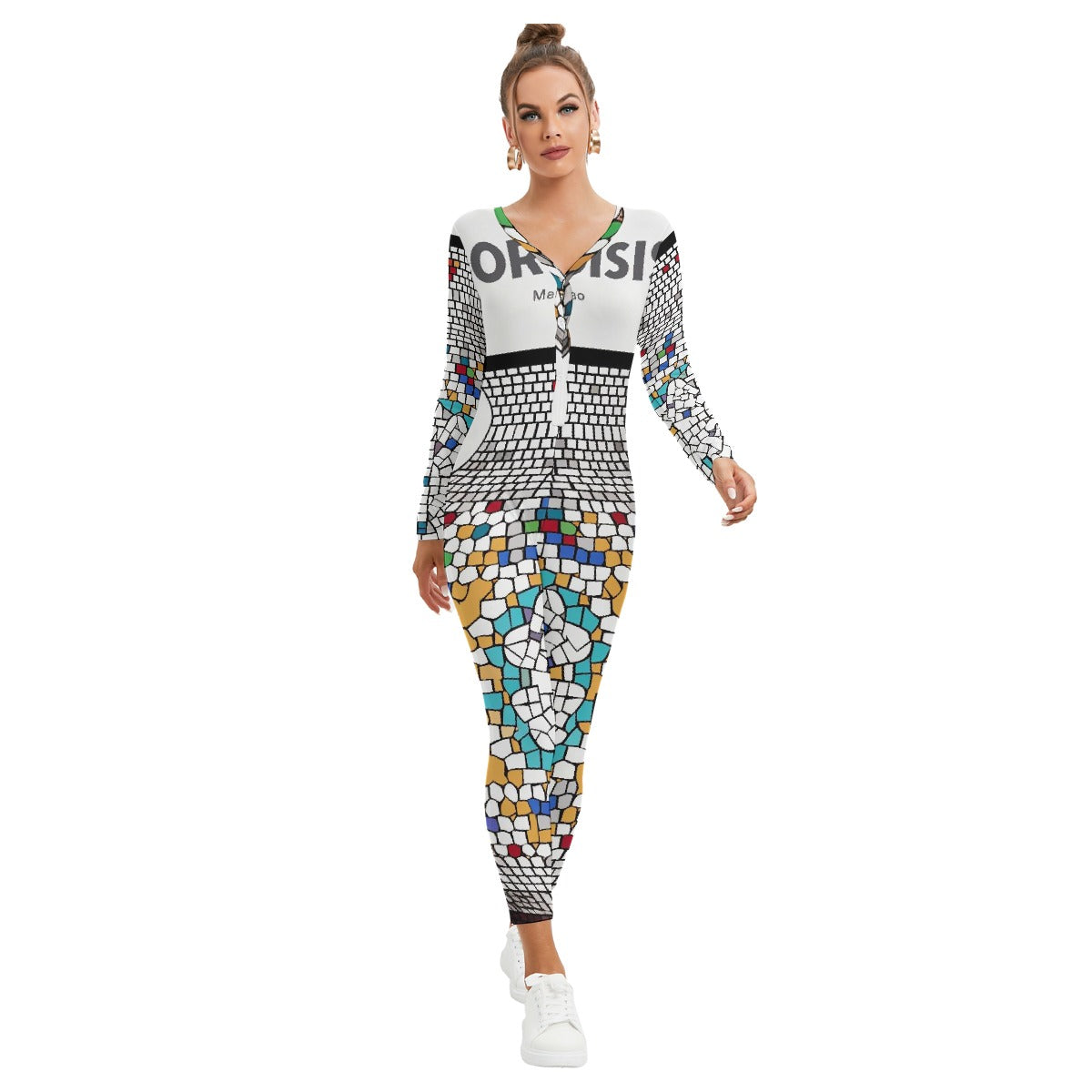 All-Over Print Women's Plunging Neck Jumpsuit