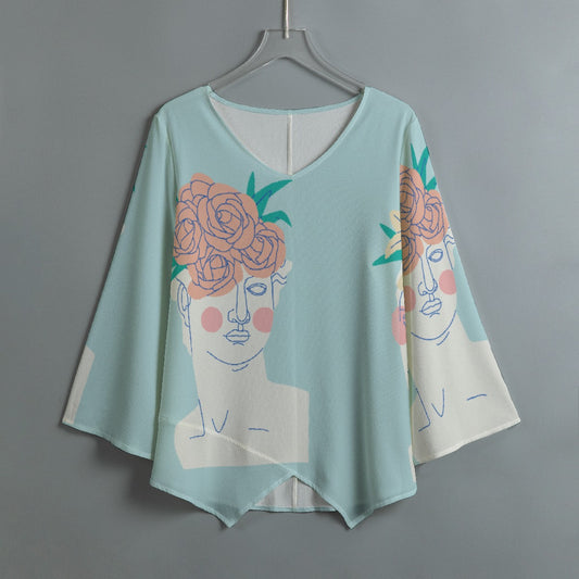 All-Over Print Women's V-neck T-shirt With Irregular Hem