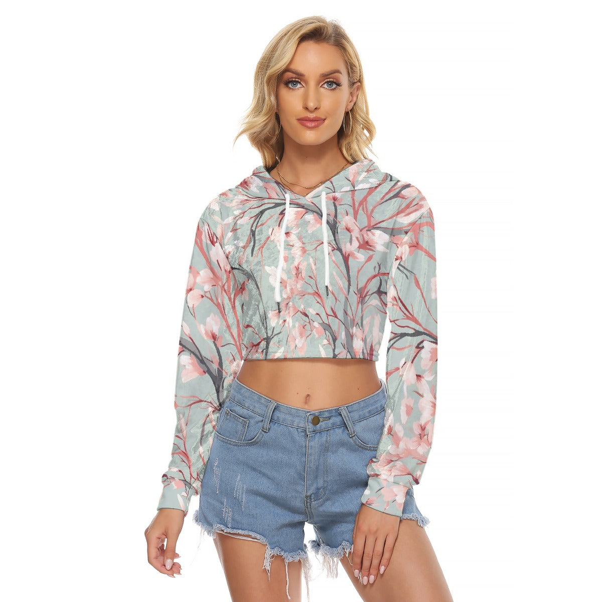 All-Over Print Women's Crop Top Hoodie|Velvet
