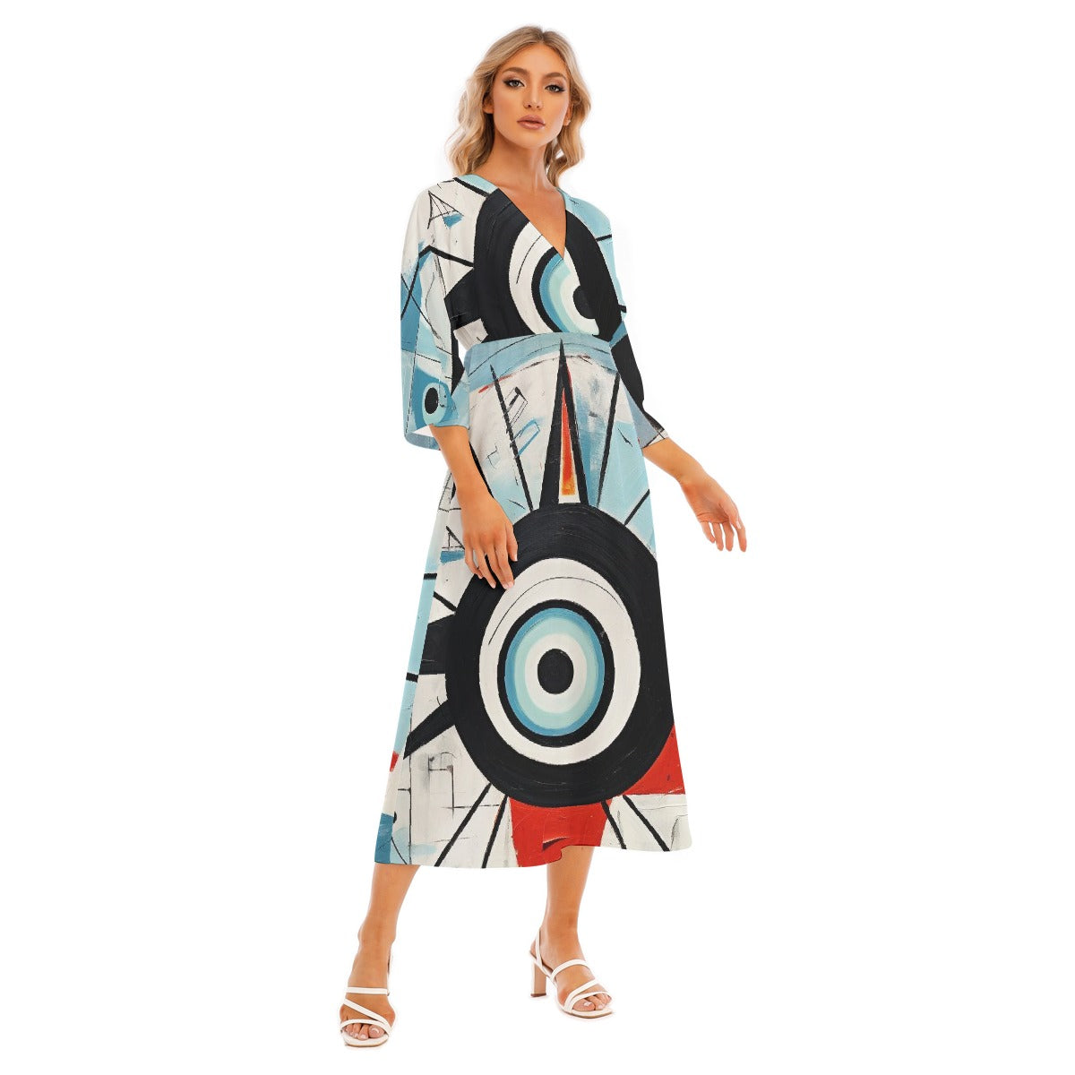 All-Over Print Women's Mid-Sleeve Long Dress