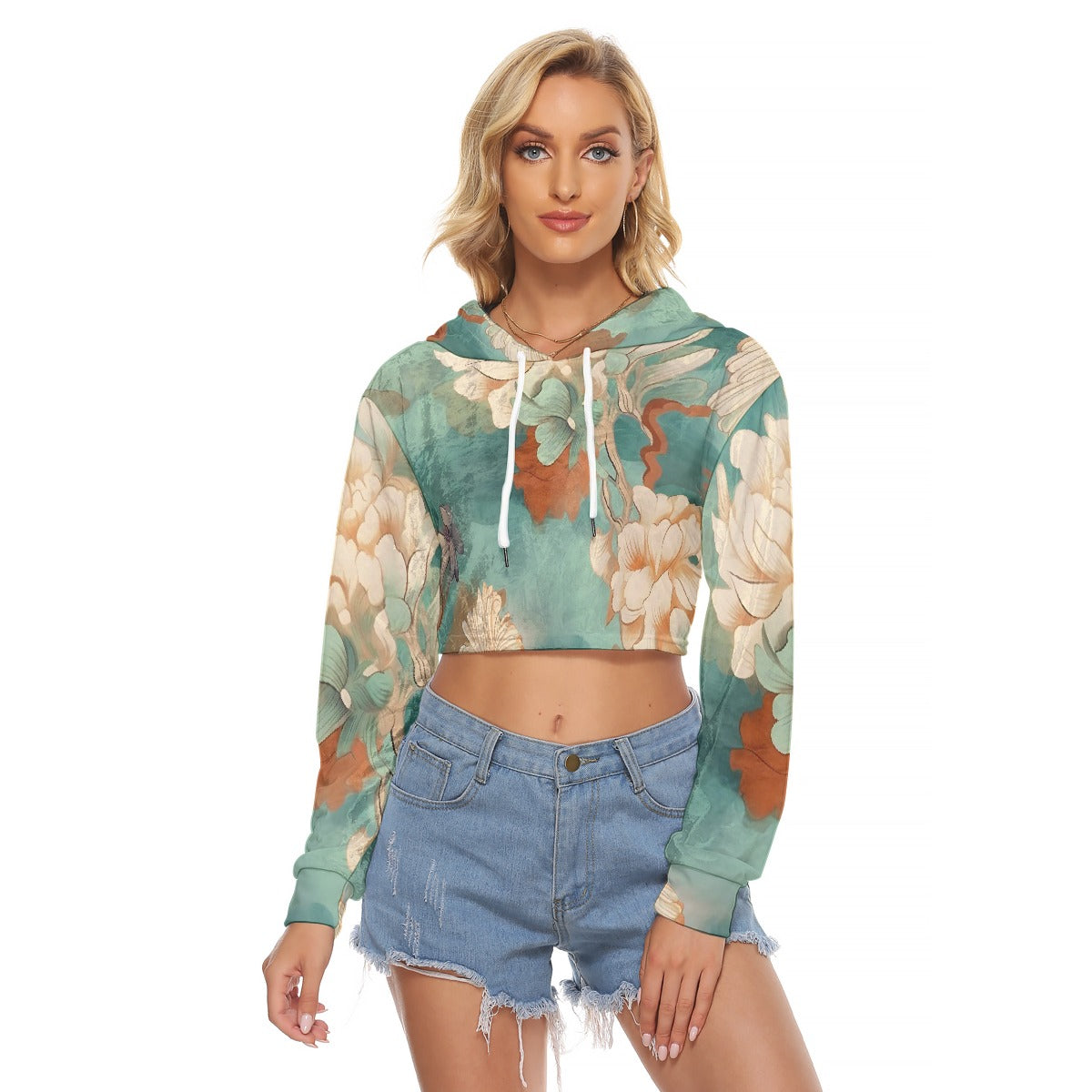 All-Over Print Women's Crop Top Hoodie|Velvet