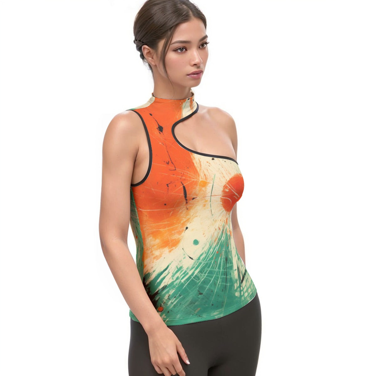 All-Over Print Women's Halter Sleeveless Asymmetrical Tank Top