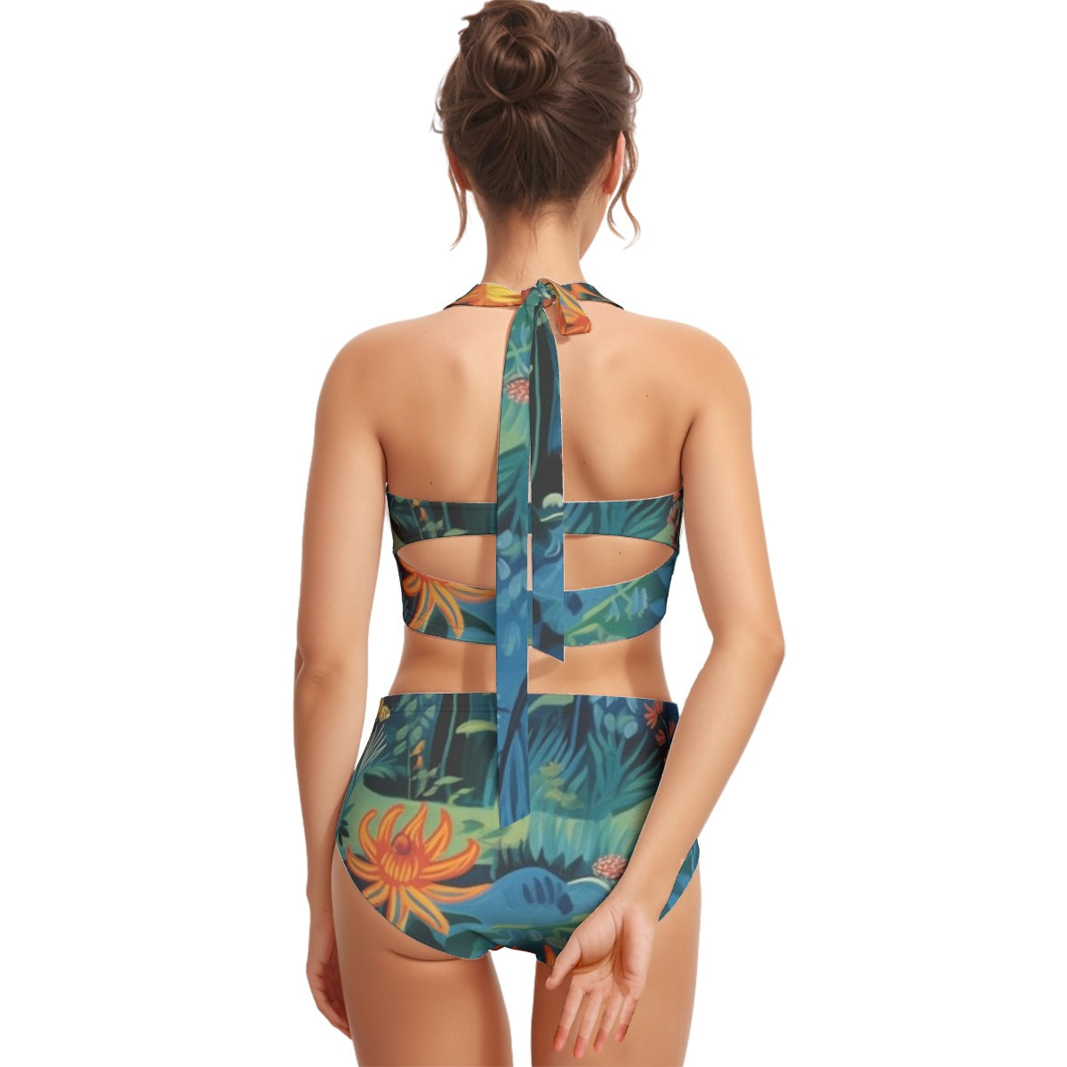 All-Over Print Women's Swimsuit Set With Halter