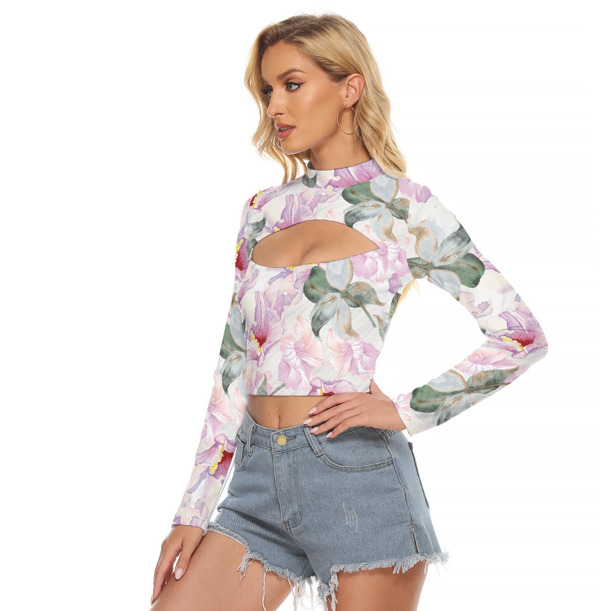 All-Over Print Women's Hollow Chest Keyhole Tight Crop Top