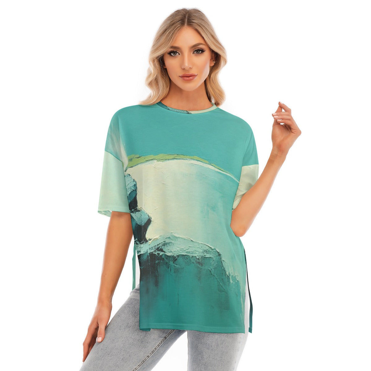 All-Over Print Women's Short Sleeves T-shirt With Hem Split