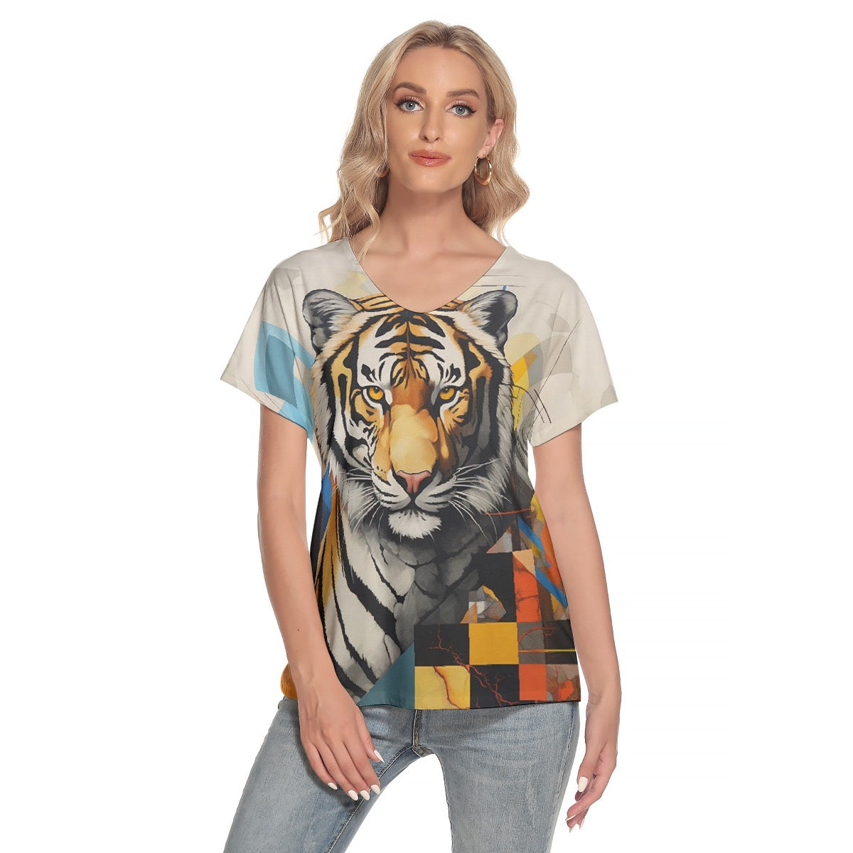 All-Over Print Women's Loose V-neck Short Sleeve T-shirt