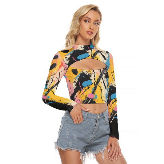 All-Over Print Women's Hollow Chest Keyhole Tight Crop Top