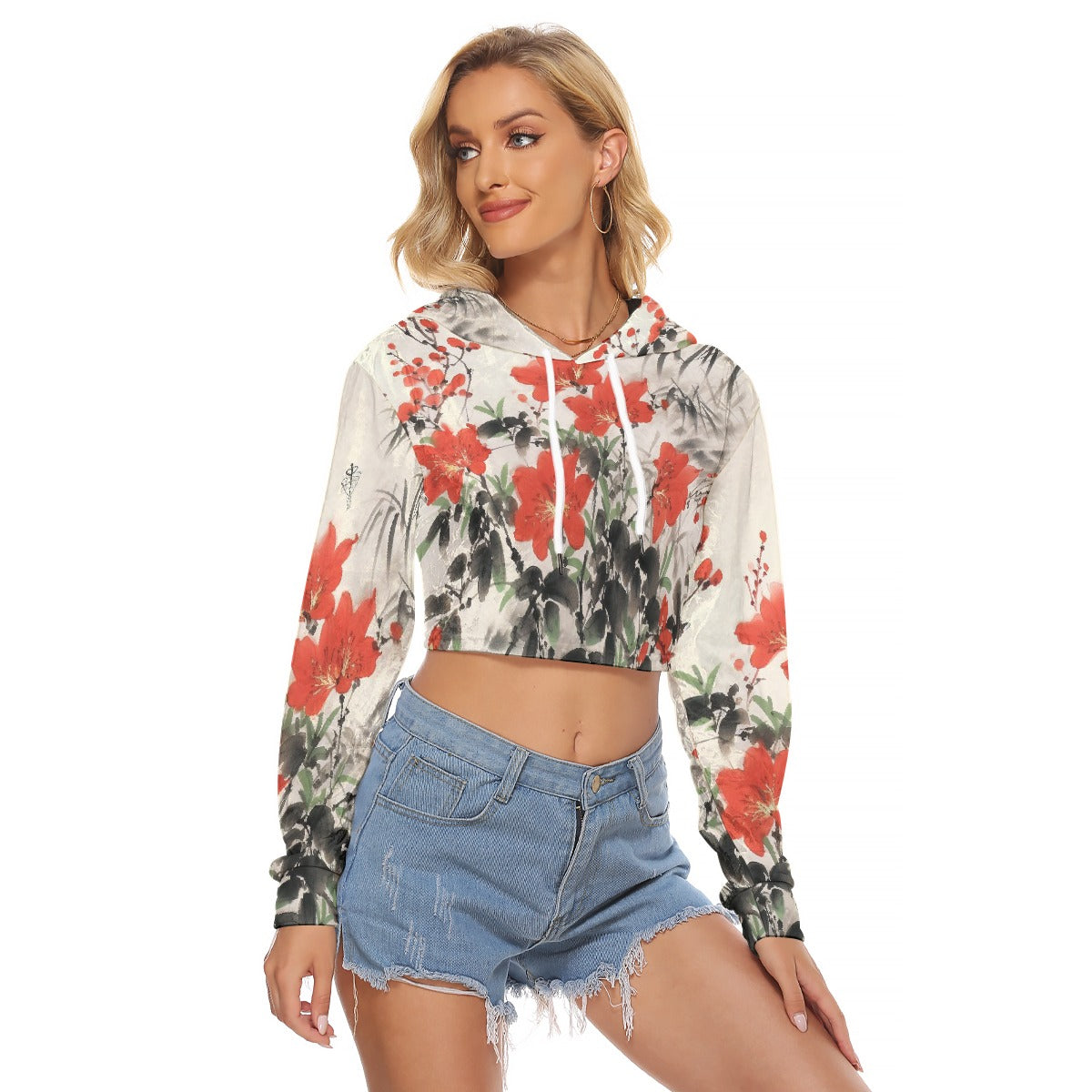 All-Over Print Women's Crop Top Hoodie|Velvet