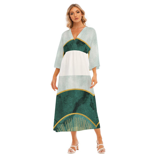 All-Over Print Women's Mid-Sleeve Long Dress