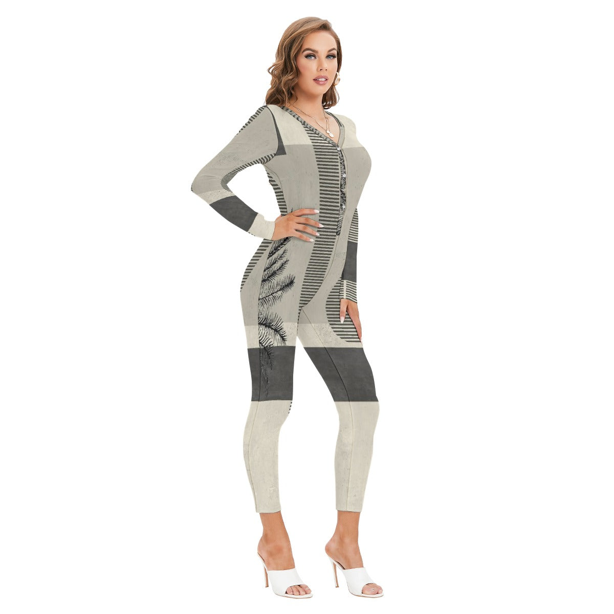 All-Over Print Women's Plunging Neck Jumpsuit