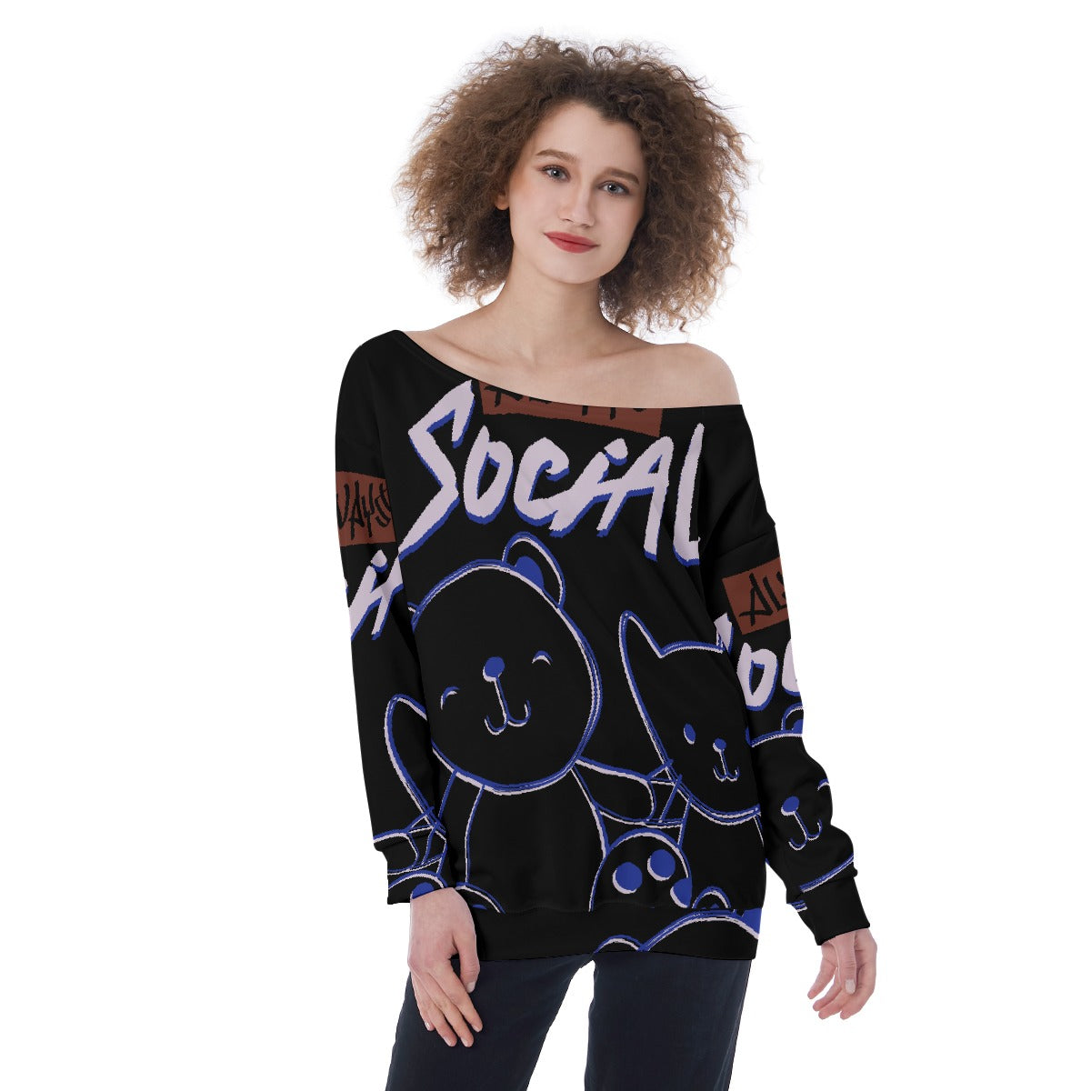 All-Over Print Oversized Women's Off-Shoulder Sweatshirt