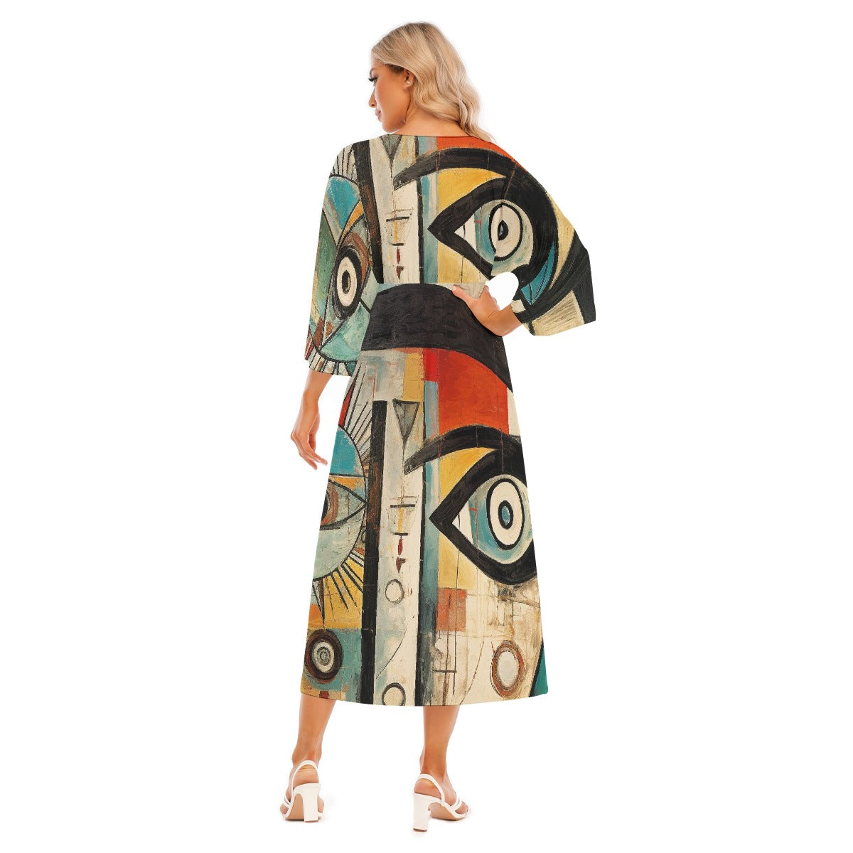All-Over Print Women's Mid-Sleeve Long Dress