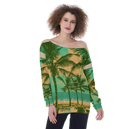 All-Over Print Oversized Women's Off-Shoulder Sweatshirt