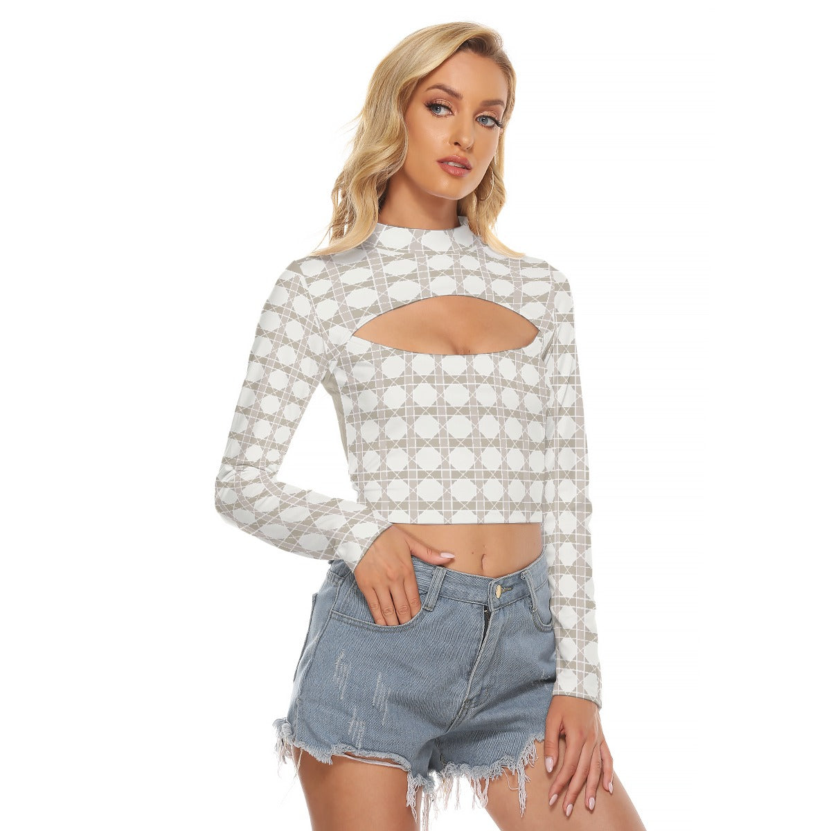 All-Over Print Women's Hollow Chest Keyhole Tight Crop Top
