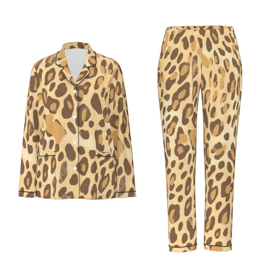 All-Over Print Women's Long Sleeve Pajama Set With Black Contrast Piping