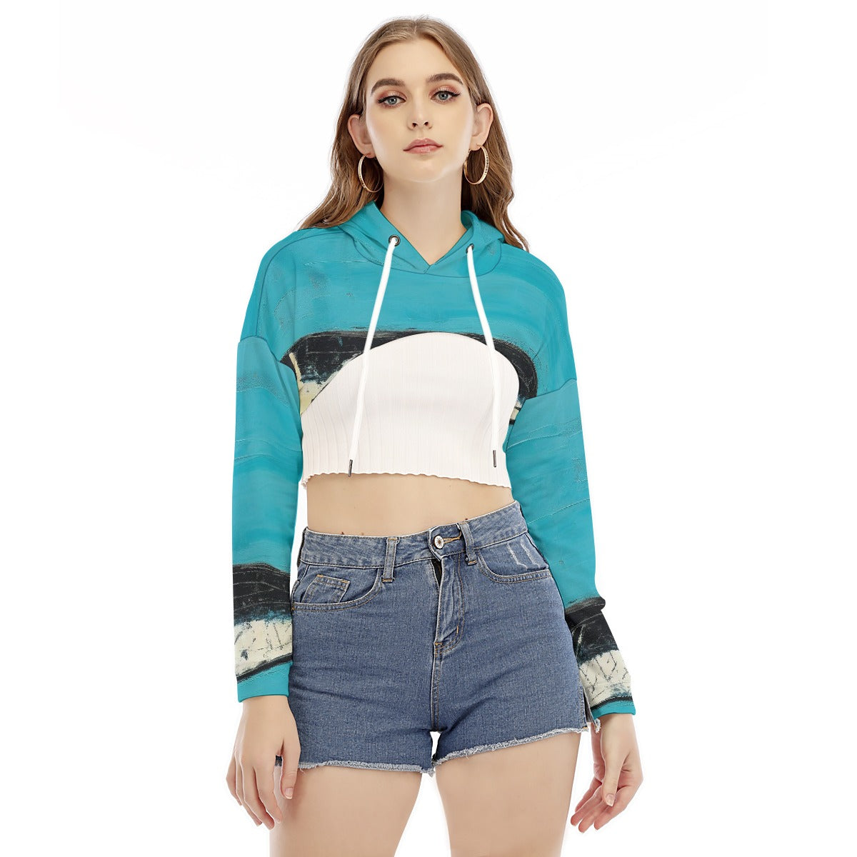 All-Over Print Women's Smock Short Hoodie With Long Sleeve