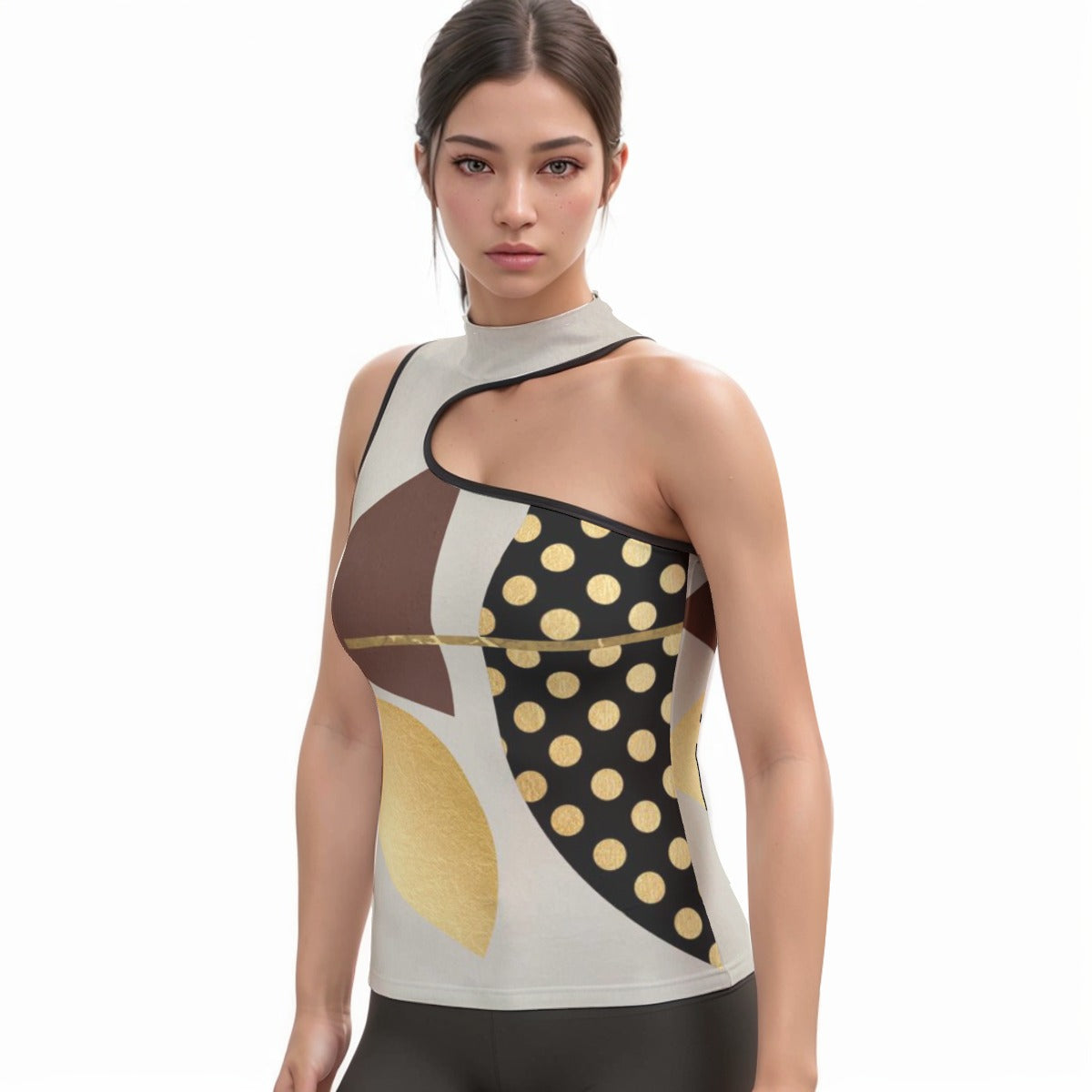 All-Over Print Women's Halter Sleeveless Asymmetrical Tank Top
