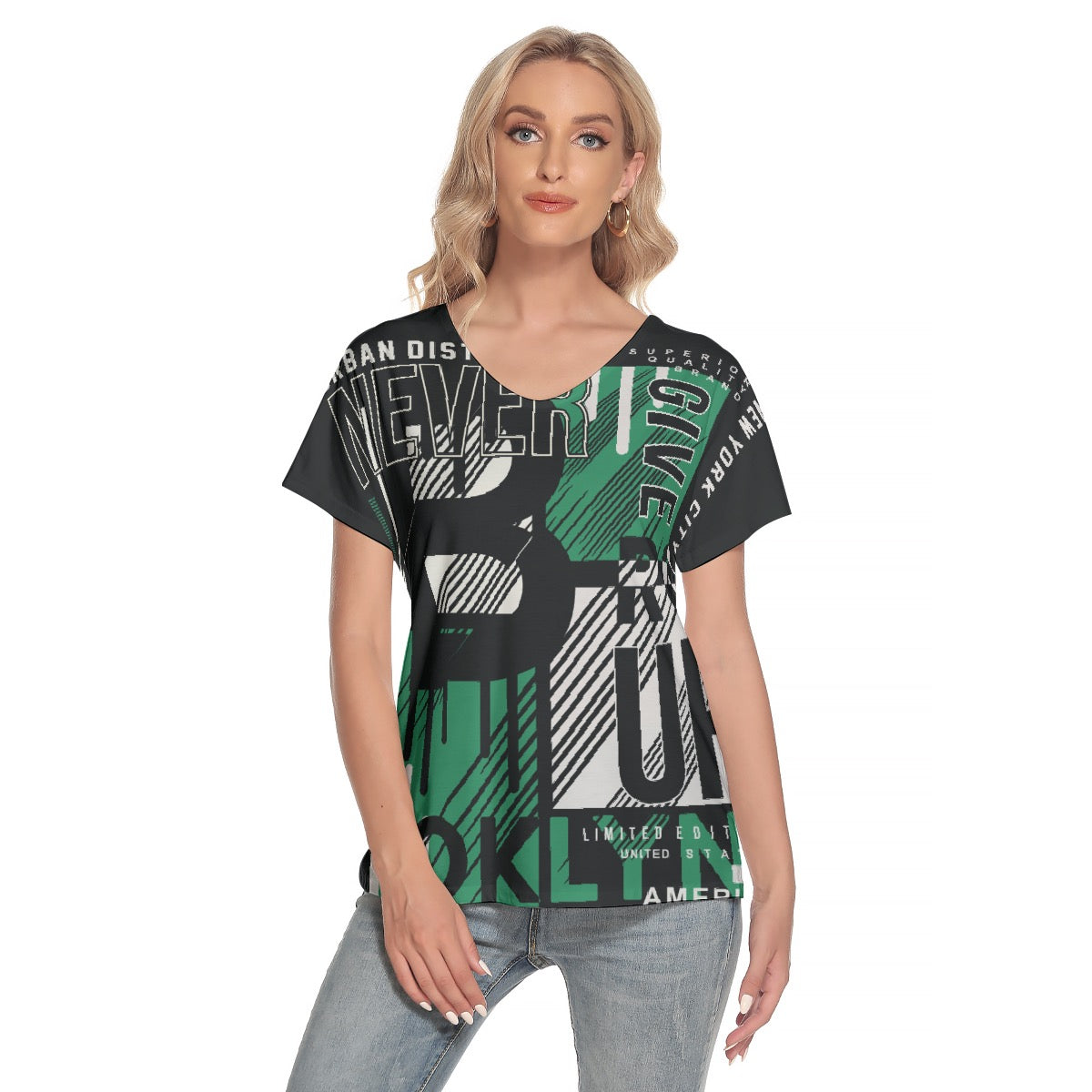 All-Over Print Women's Loose V-neck Short Sleeve T-shirt