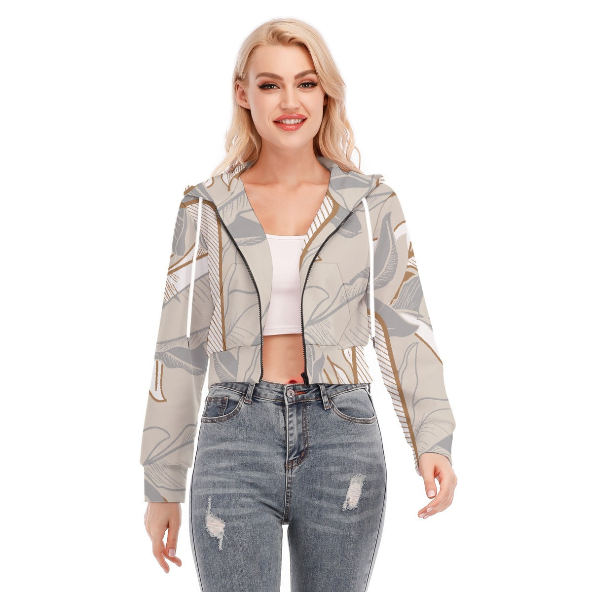 All-Over Print Women's Crop Top Hoodie With Zipper Closure