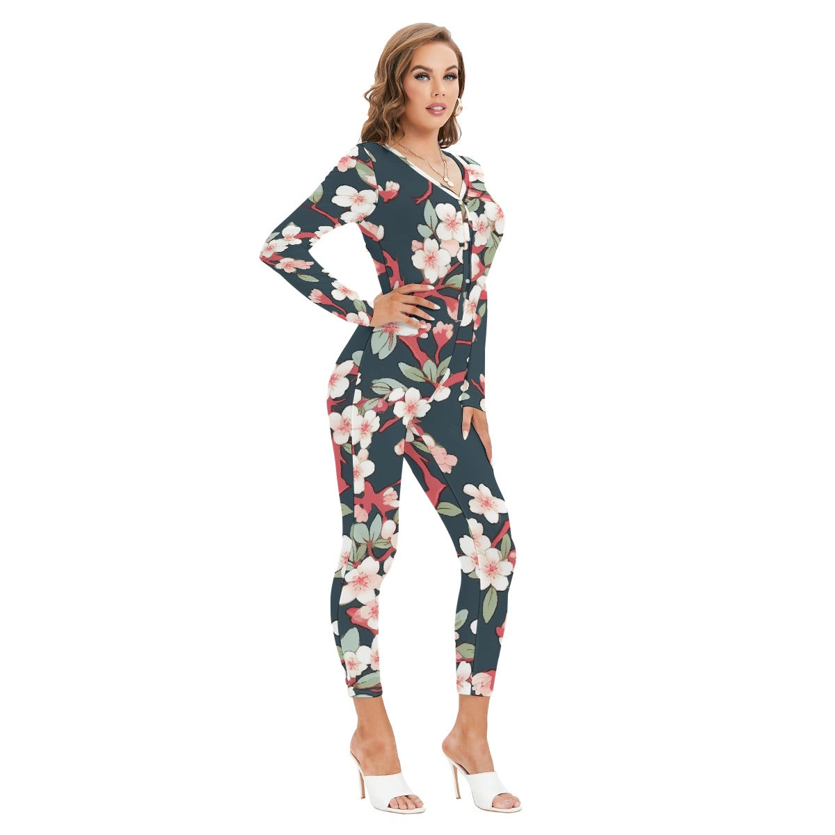 All-Over Print Women's Plunging Neck Jumpsuit