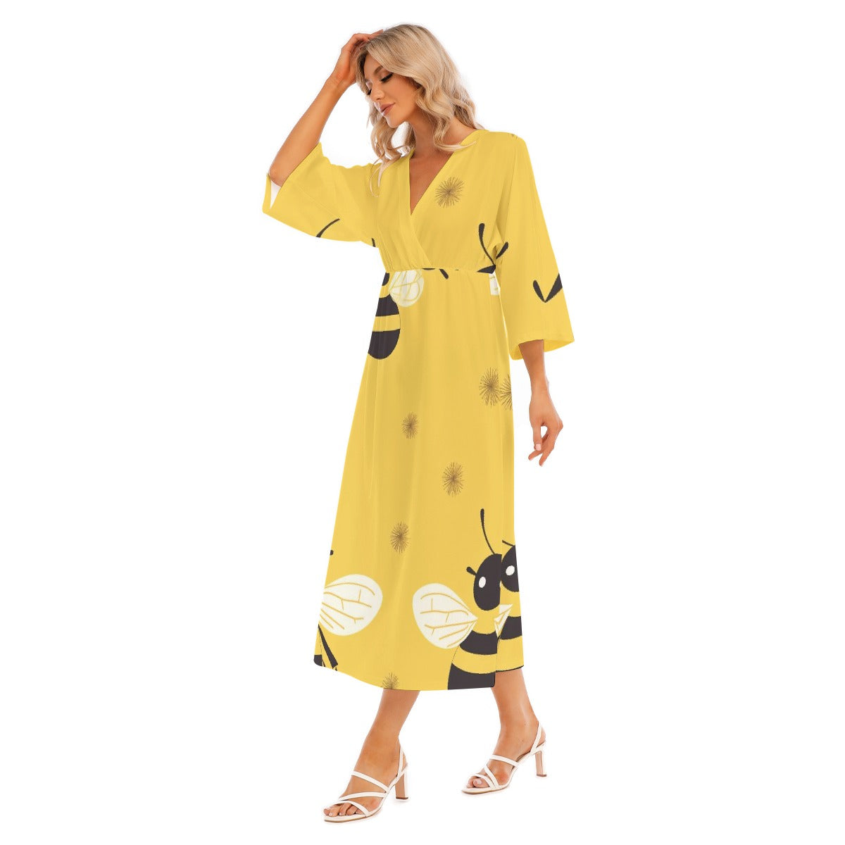 All-Over Print Women's Mid-Sleeve Long Dress