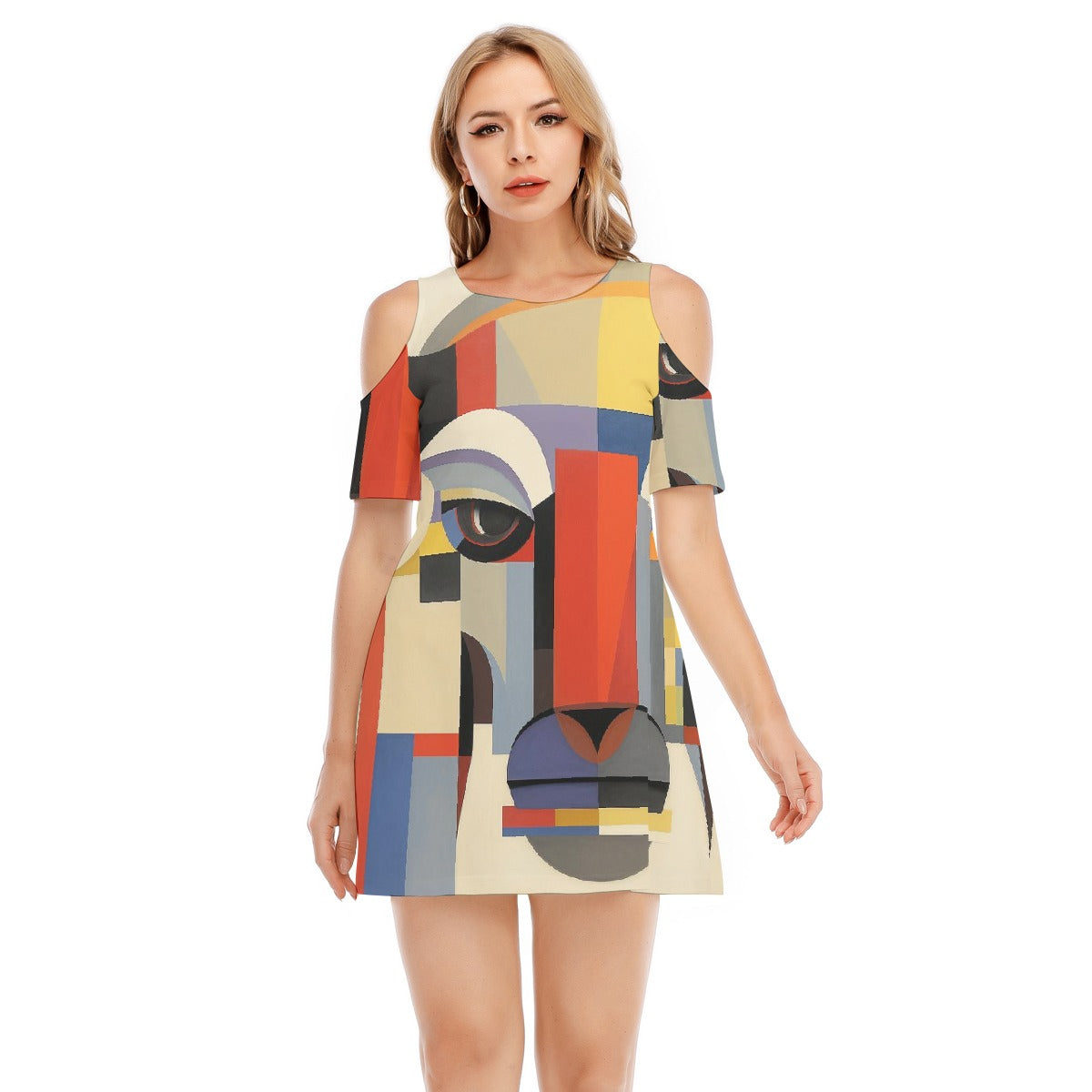 All-Over Print Women's Cold Shoulder Dress | 190GSM Cotton
