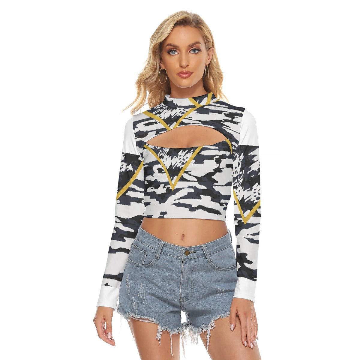 All-Over Print Women's Hollow Chest Keyhole Tight Crop Top