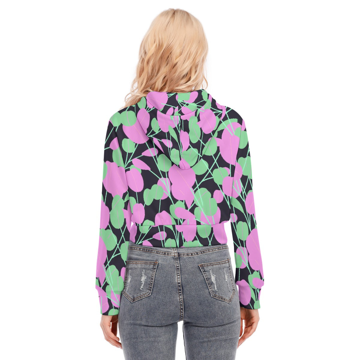 All-Over Print Women's Crop Top Hoodie With Zipper Closure
