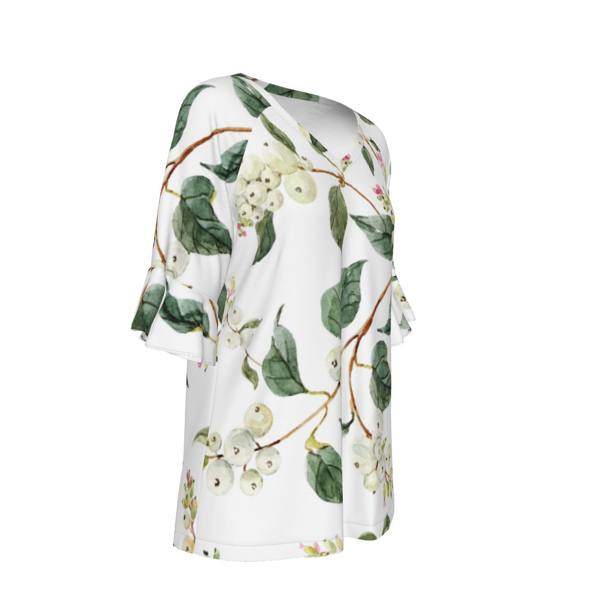 All-Over Print V-neck Women's T-shirt With Bell Sleeve