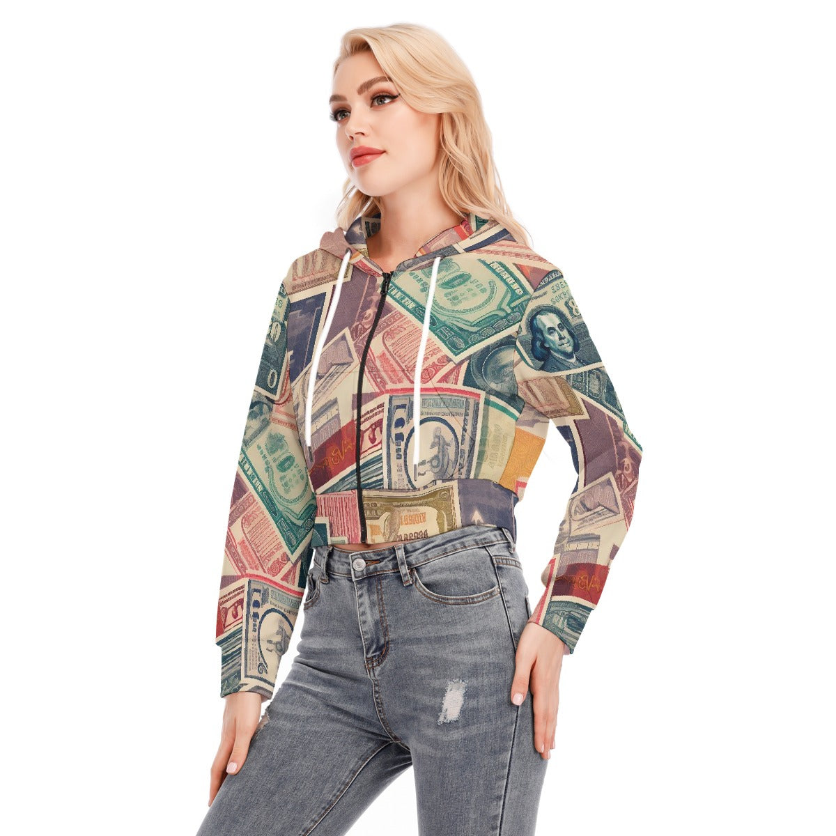 All-Over Print Women's Crop Top Hoodie With Zipper Closure